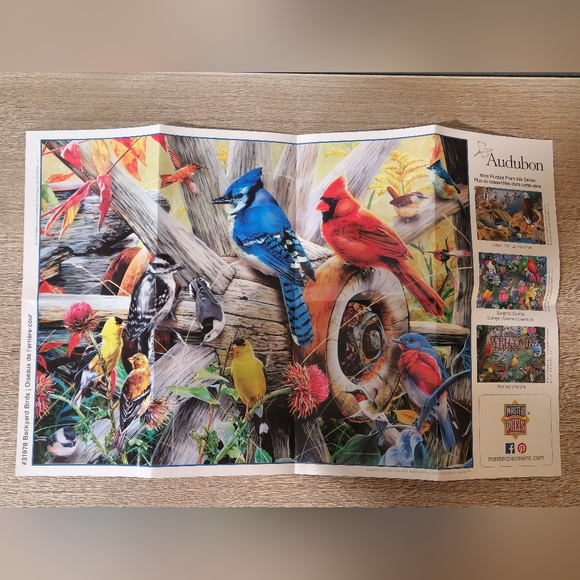 Master Pieces Audubon 1000 Piece Linen Jigsaw Puzzle "Backyard Birds" - Picture 5 of 5